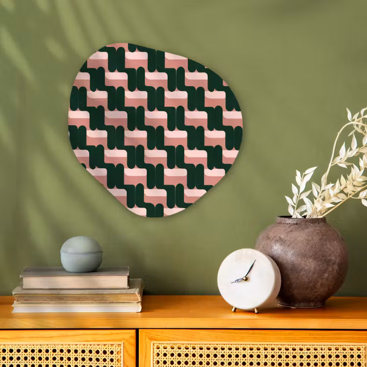 Vlechtpatroon - Groen - Roze - Geometrisch Wandcirkel Organisch Forex 3mm klein 629 -sfeer2