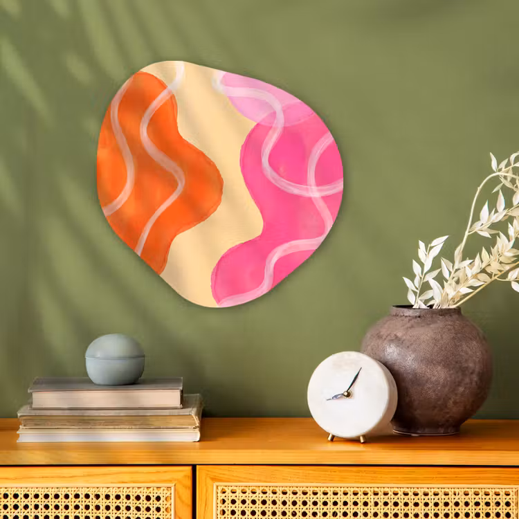 Abstract - Aquarel - Organisch - Oranje - Roze Wandcirkel Organisch Forex 3mm klein -sfeer2