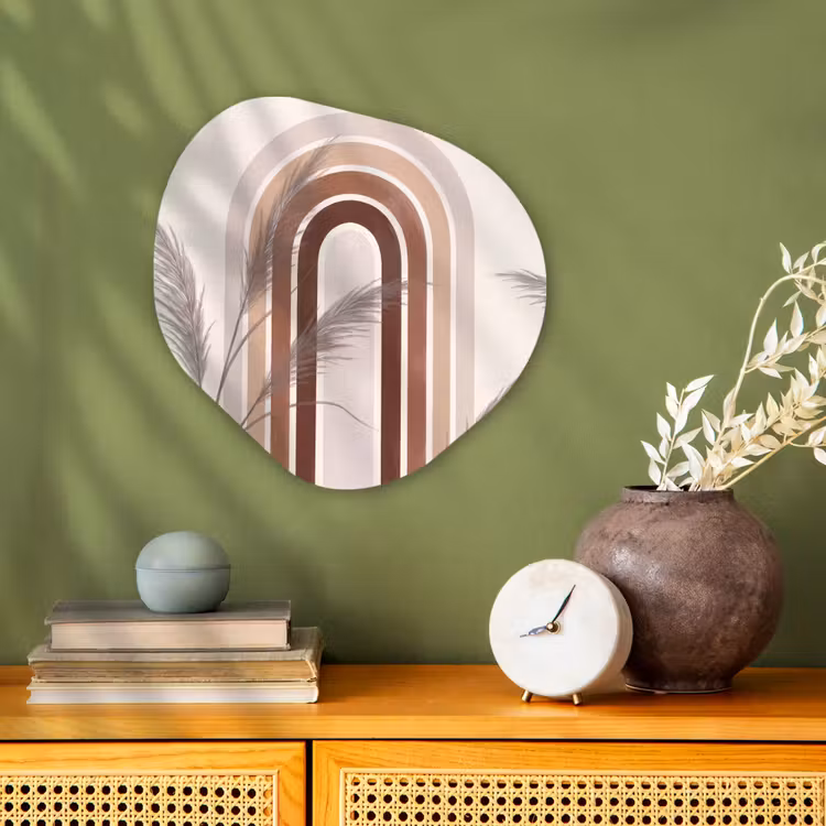 Abstract - Bogen - Plant - Boho - Beige Wandcirkel Organisch Forex 3mm klein -sfeer2