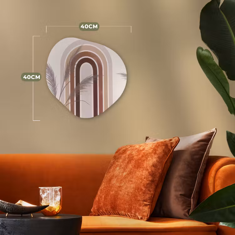 Abstract - Bogen - Plant - Boho - Beige Wandcirkel Organisch Forex 3mm klein -sfeer3