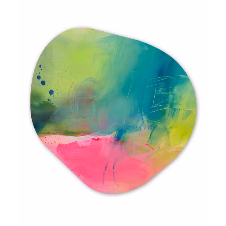 Abstract - Kleuren - Modern - Groen - Roze Wandcirkel Organisch Forex 3mm klein -3d