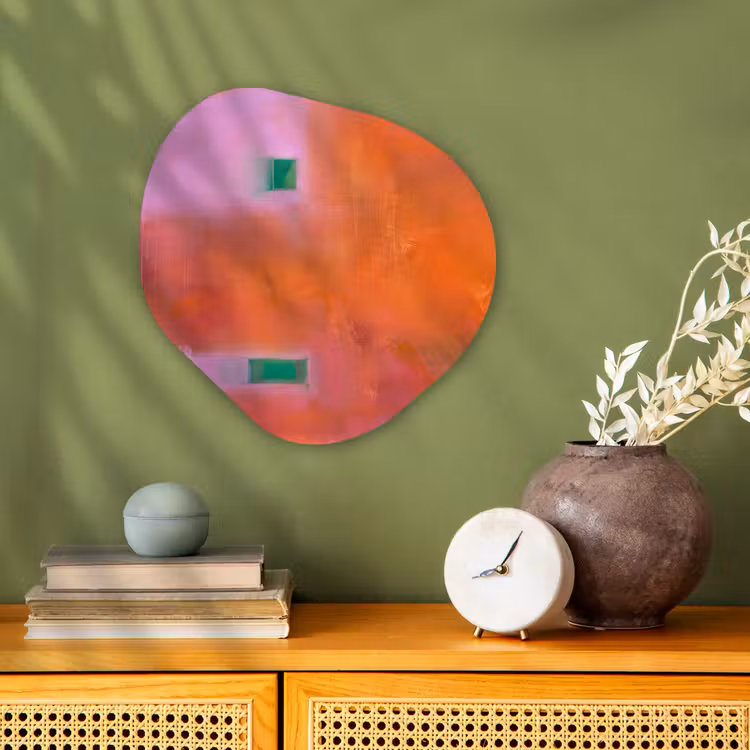 Abstract - Vlakken - Kunst - Modern - Oranje Wandcirkel Organisch Forex 3mm klein -sfeer2
