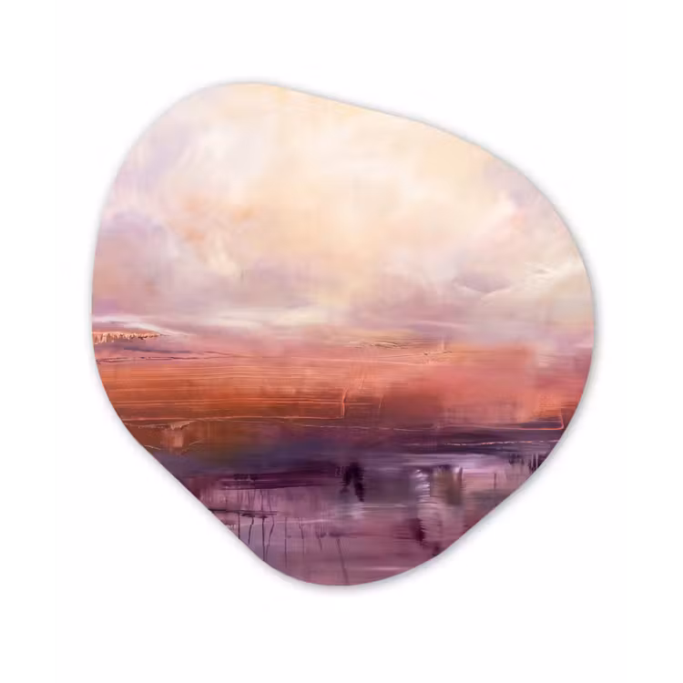 Abstract - Landschap - Modern - Paars - Oranje Wandcirkel Organisch Forex 3mm klein -3d