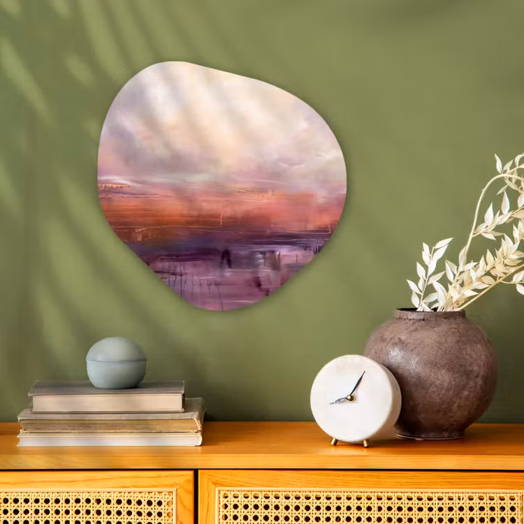 Abstract - Landschap - Modern - Paars - Oranje Wandcirkel Organisch Forex 3mm klein -sfeer2