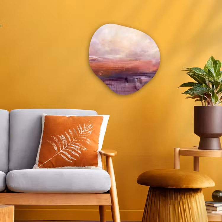 Abstract - Landschap - Modern - Paars - Oranje Wandcirkel Organisch Forex 3mm klein -sfeer4
