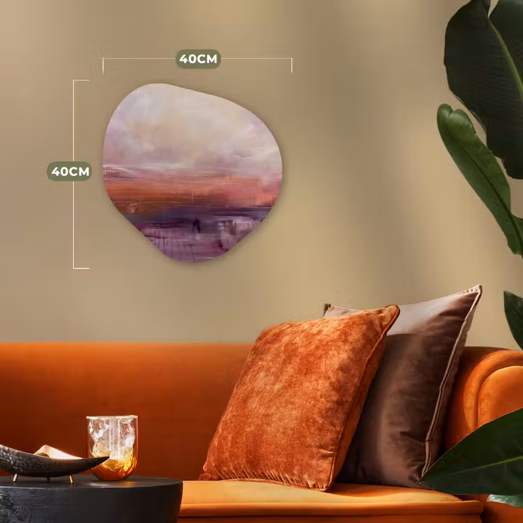 Abstract - Landschap - Modern - Paars - Oranje Wandcirkel Organisch Forex 3mm klein -sfeer3