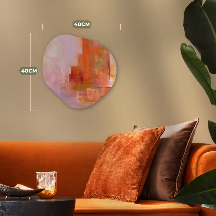 Abstract - Borstelstreken - Kunst - Paars - Goud Wandcirkel Organisch Forex 3mm klein -sfeer3