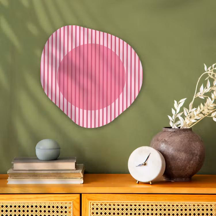 Abstract - Strepen - Ovaal - Roze - Modern Wandcirkel Organisch Forex 3mm klein -sfeer2