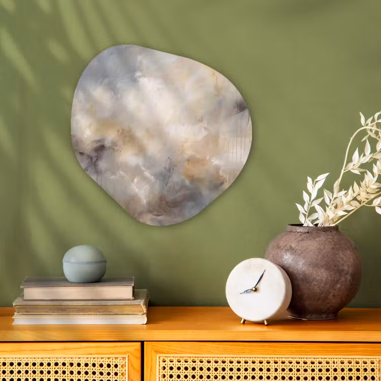 Abstract - Wolken - Sfeervol - Beige - Grijs Wandcirkel Organisch Forex 3mm klein -sfeer2
