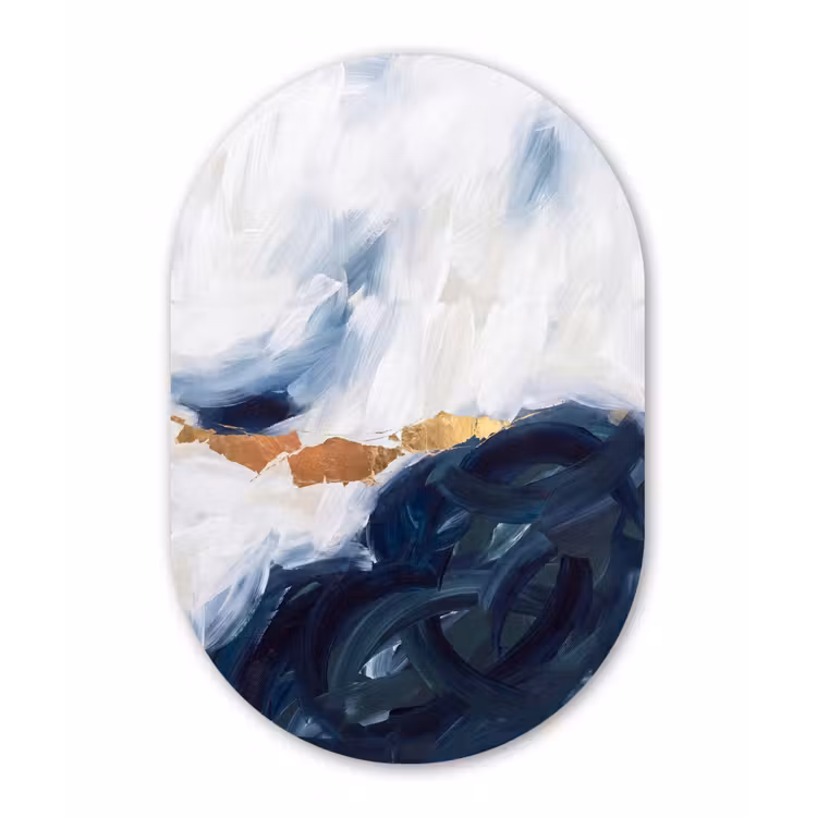 Abstract - Acryl - Blauw - Goud - Elegant Wandcirkel Ovaal Forex klein -3d