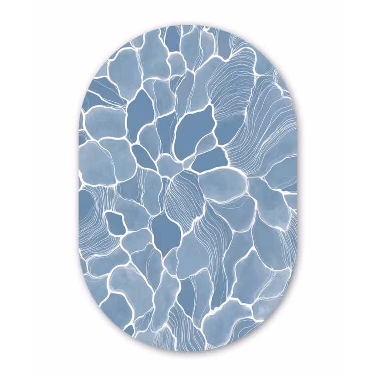 Abstract - Blauw - Bladeren Wandcirkel Ovaal Forex klein -3d