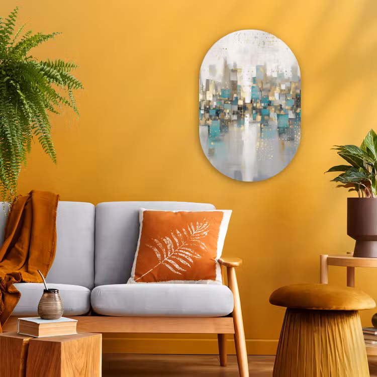 Abstract - Blokken - Goud - Skyline Wandcirkel Ovaal Forex klein -sfeer4