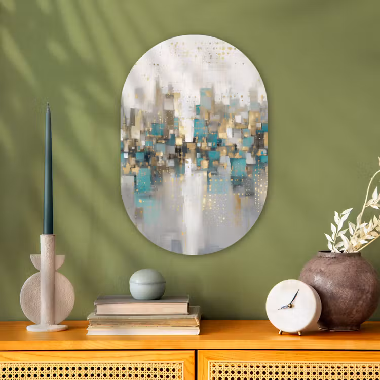 Abstract - Blokken - Goud - Skyline Wandcirkel Ovaal Forex klein -sfeer2