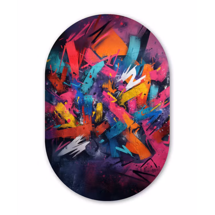 Abstract - Explosie - Neonkleuren Wandcirkel Ovaal Forex klein -3d