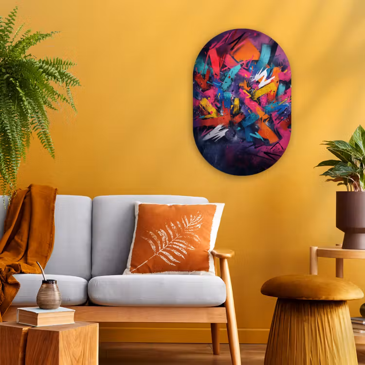 Abstract - Explosie - Neonkleuren Wandcirkel Ovaal Forex klein -sfeer4