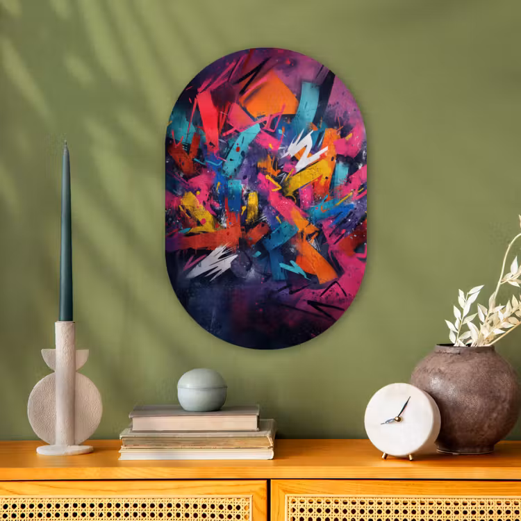 Abstract - Explosie - Neonkleuren Wandcirkel Ovaal Forex klein -sfeer2
