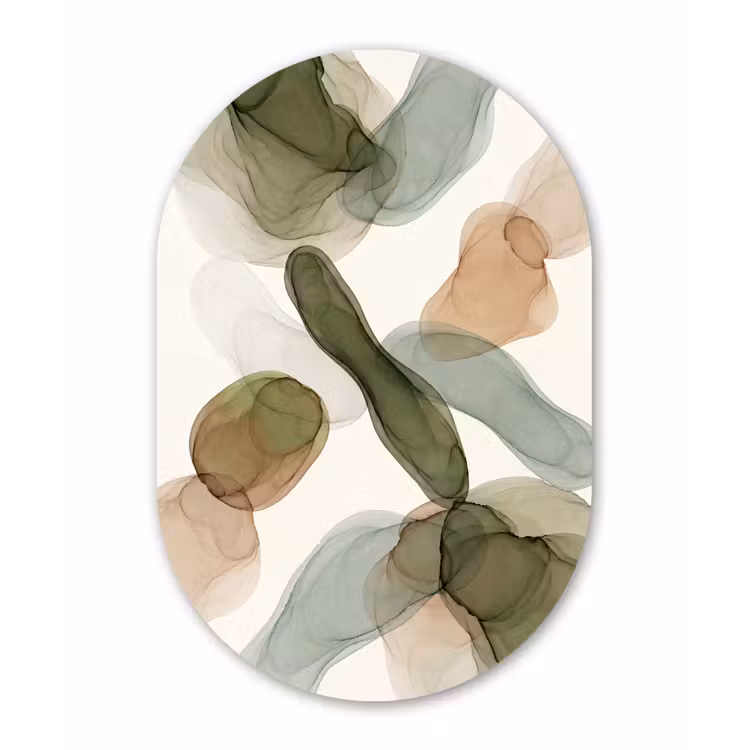 Abstract - Vormen - Modern - Kunst - Groen - Bruin Wandcirkel Ovaal Forex klein -3d