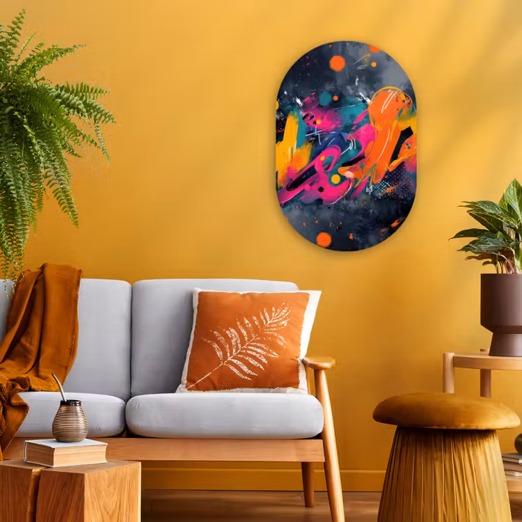 Abstract - Graffiti - Kleurrijk - Verfspatten Wandcirkel Ovaal Forex klein -sfeer4
