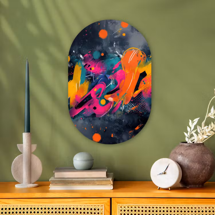 Abstract - Graffiti - Kleurrijk - Verfspatten Wandcirkel Ovaal Forex klein -sfeer2