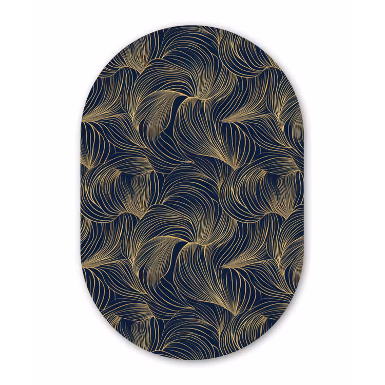 Abstract - Lijnen - Blauw - Goud Wandcirkel Ovaal Forex klein 630 -3d