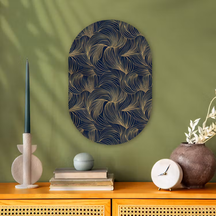 Abstract - Lijnen - Blauw - Goud Wandcirkel Ovaal Forex klein 630 -sfeer2