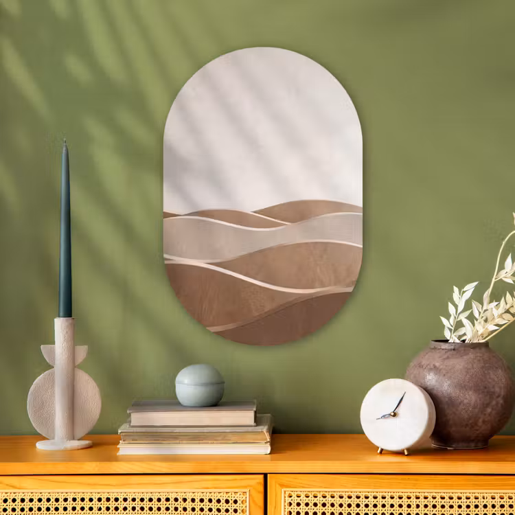 Abstract - Golven - Modern - Beige Wandcirkel Ovaal Forex klein -sfeer2