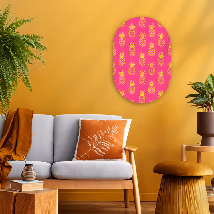 Ananas - Trendy - Roze Wandcirkel Ovaal Forex klein 630 -sfeer4