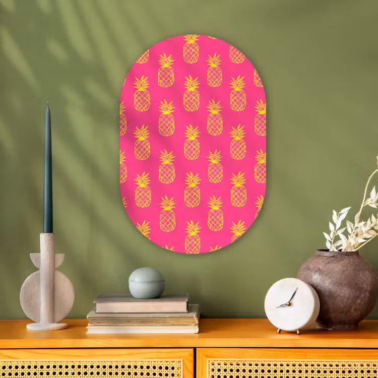 Ananas - Trendy - Roze Wandcirkel Ovaal Forex klein 630 -sfeer2