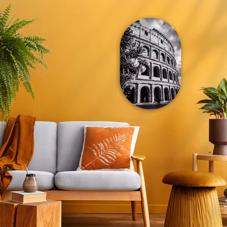 Architectuur - Colosseum - Rome - Historisch - Zwart-wit Wandcirkel Ovaal Forex klein -sfeer4