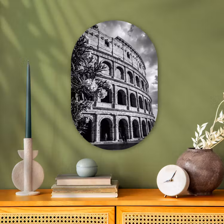 Architectuur - Colosseum - Rome - Historisch - Zwart-wit Wandcirkel Ovaal Forex klein -sfeer2