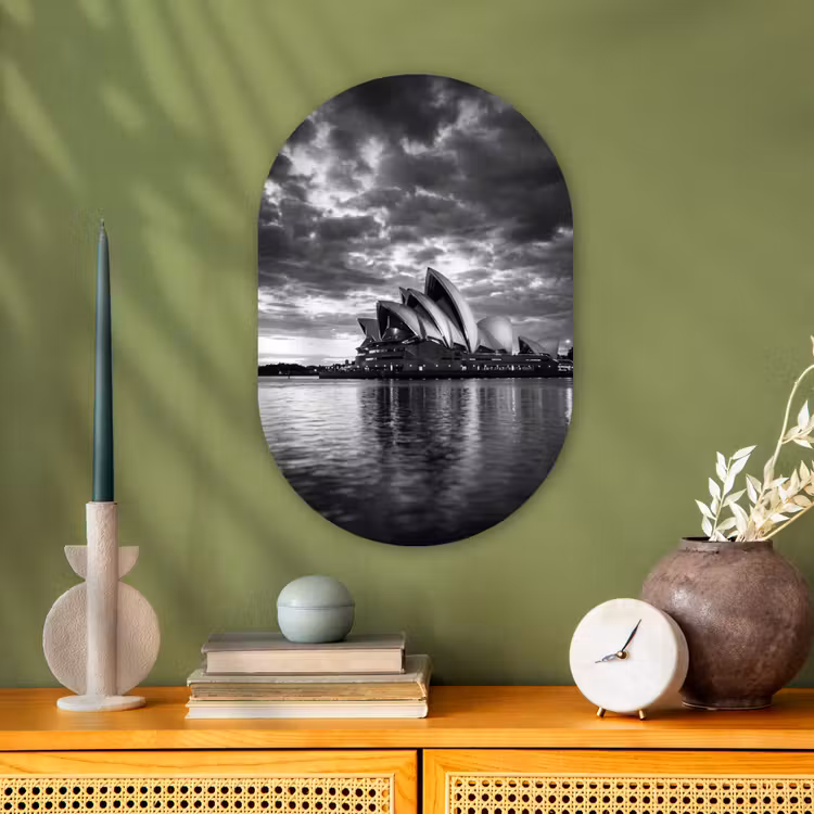 Architectuur - Water - Stad - Modern - Zwart-wit Wandcirkel Ovaal Forex klein -sfeer2