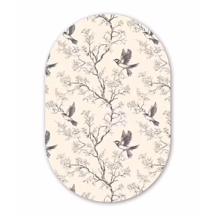 Takken - Vogels - Beige Wandcirkel Ovaal Forex klein 630 -3d