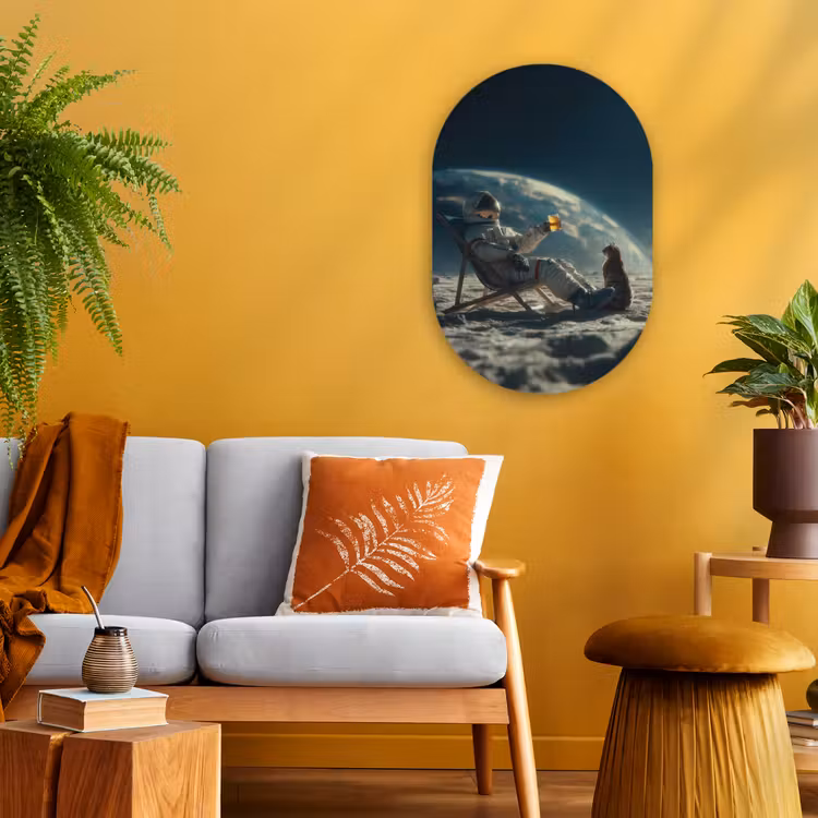 Astronaut - Kat - Glas - Stoel Wandcirkel Ovaal Forex klein -sfeer4