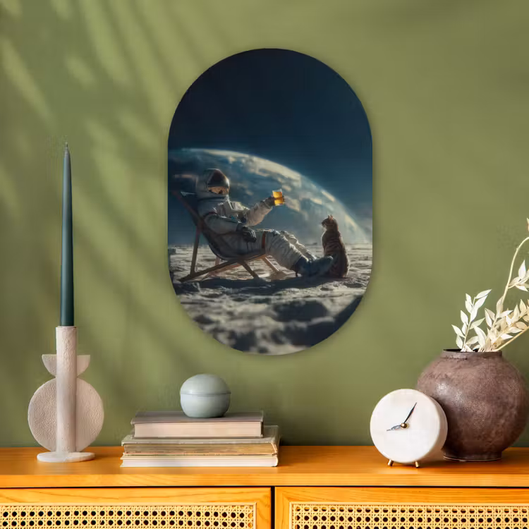 Astronaut - Kat - Glas - Stoel Wandcirkel Ovaal Forex klein -sfeer2