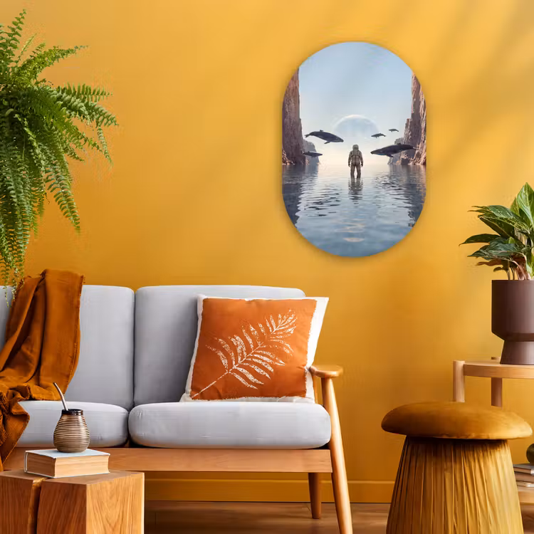 Forexbild Oval - Astronaut – Wal – Fantasie - Ruimtevaarder - Walvis - Fantasie Wandcirkel Ovaal Forex klein