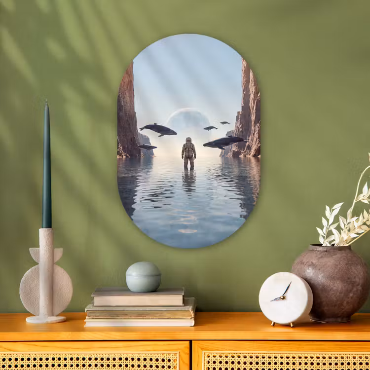 Forexbild Oval - Astronaut – Wal – Fantasie - Ruimtevaarder - Walvis - Fantasie Wandcirkel Ovaal Forex klein