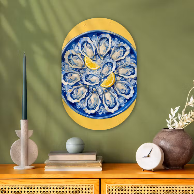 Oesters - Citroen - IJs - Modern - Geel Wandcirkel Ovaal Forex klein -sfeer2