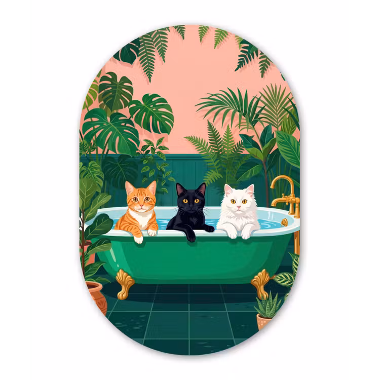 Badkamer - Kattenparade - Kleurrijk Wandcirkel Ovaal Forex klein -3d