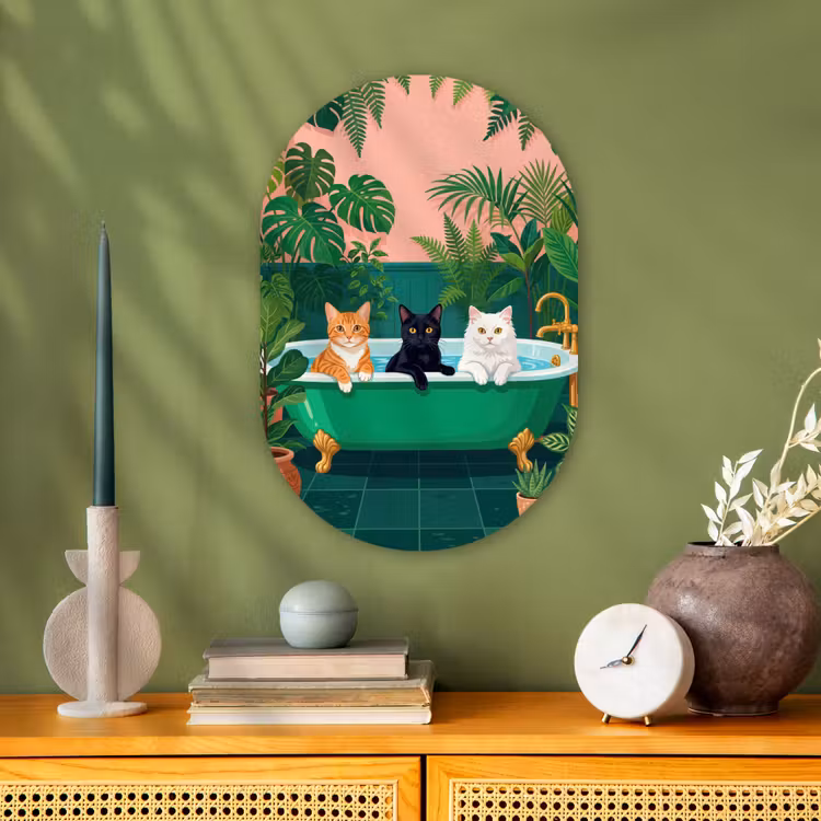 Badkamer - Kattenparade - Kleurrijk Wandcirkel Ovaal Forex klein -sfeer2