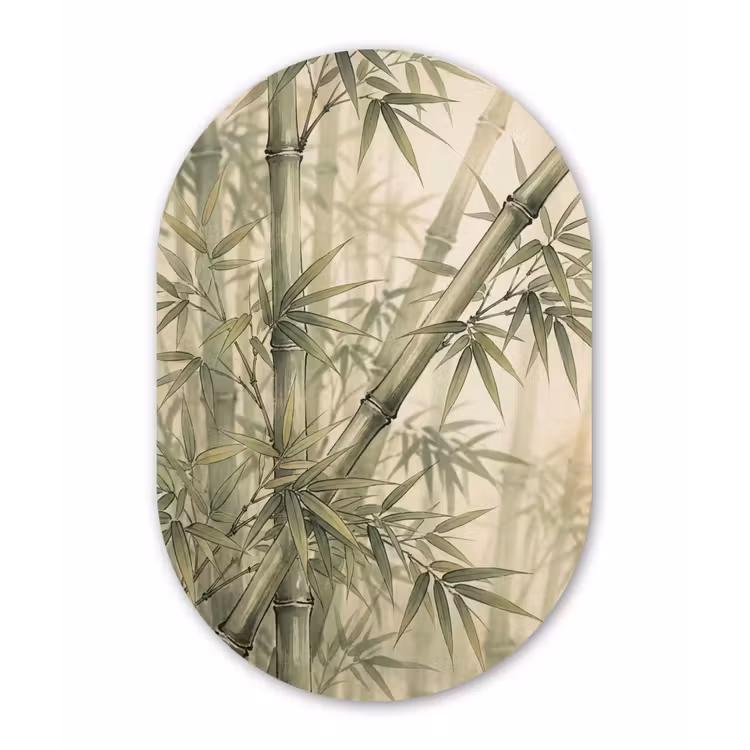 Bamboe - Bladeren - Aziatisch - Groen - Natuur Wandcirkel Ovaal Forex klein -3d
