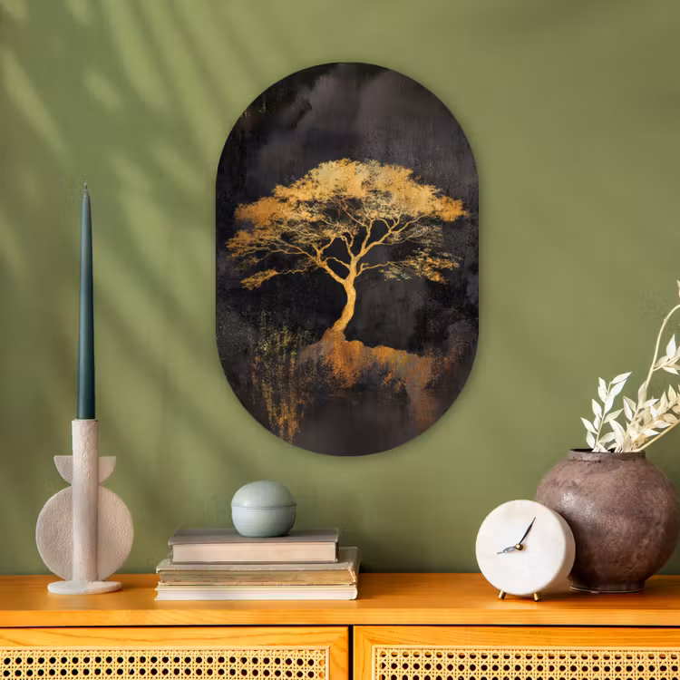 Boom - Schilderij - Goud - Abstract Wandcirkel Ovaal Forex klein -sfeer2