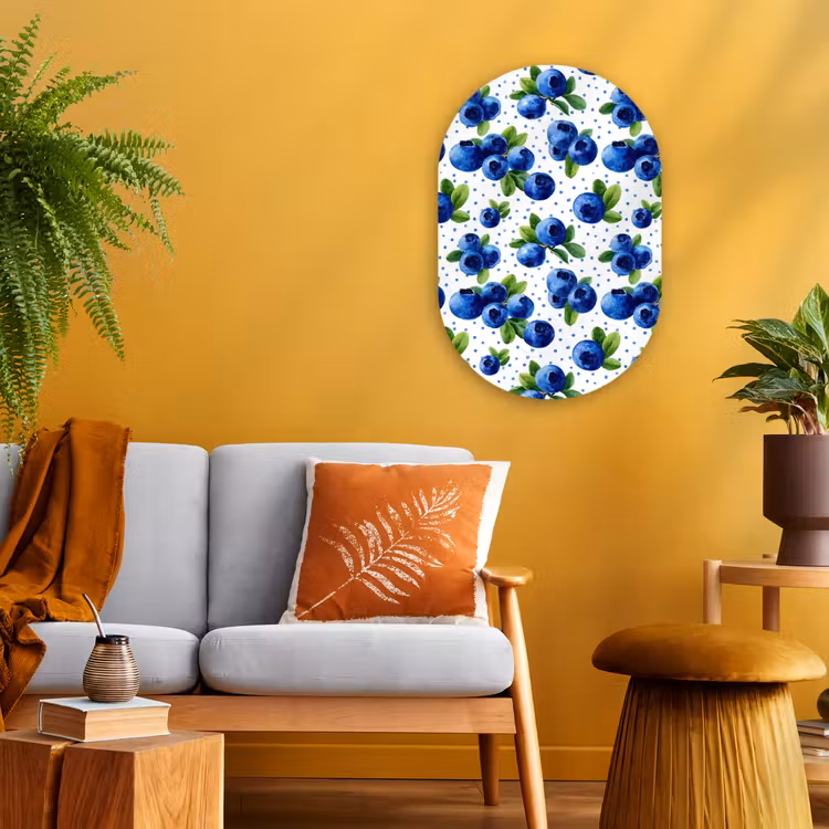 Bessen - Patroon - Blauw Wandcirkel Ovaal Forex klein 630 -sfeer4