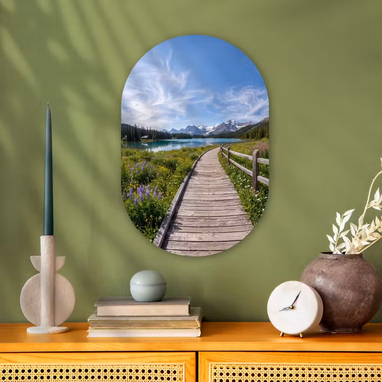 Bergen - Meer - Landschap - Blauw Wandcirkel Ovaal Forex klein -sfeer2