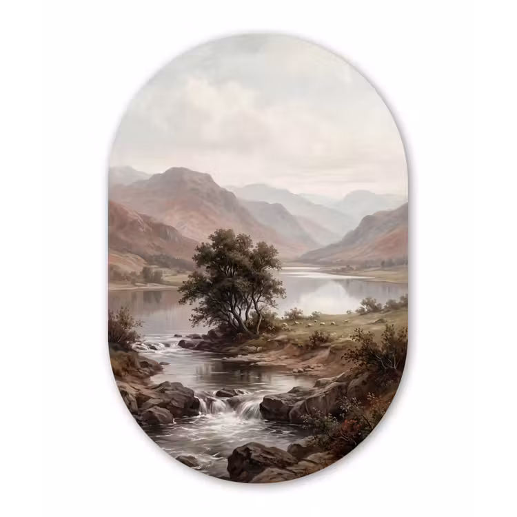 Berglandschap - Meer - Bergen - Vallei - Klassiek Wandcirkel Ovaal Forex klein -3d