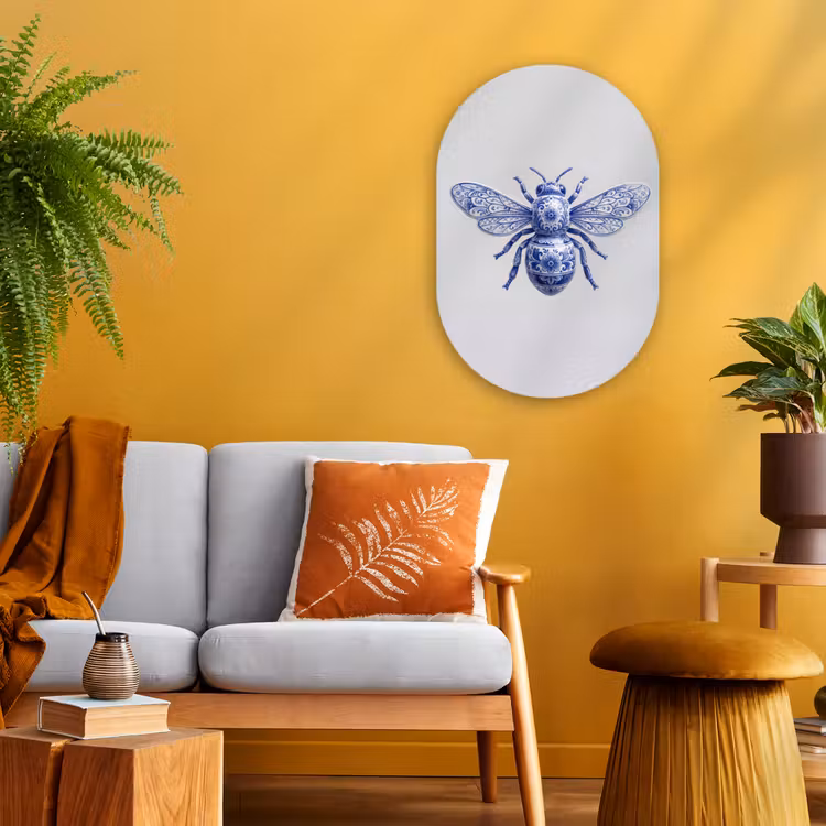 Bij - Modern - Delfts - Blauw Wandcirkel Ovaal Forex klein -sfeer4