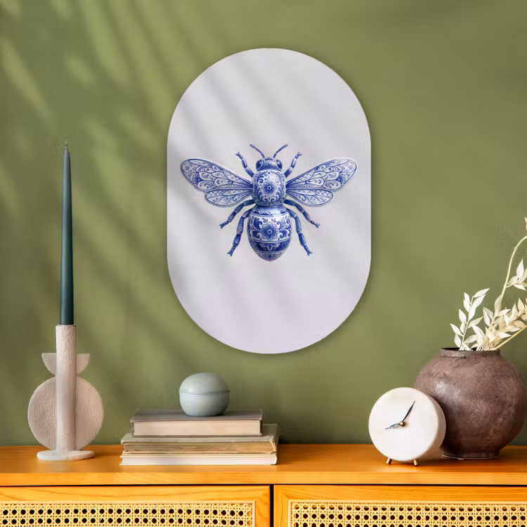 Bij - Modern - Delfts - Blauw Wandcirkel Ovaal Forex klein -sfeer2