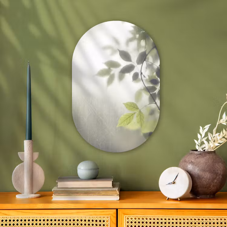 Blad - Schaduw - Natuur - Abstract - Groen Wandcirkel Ovaal Forex klein -sfeer2