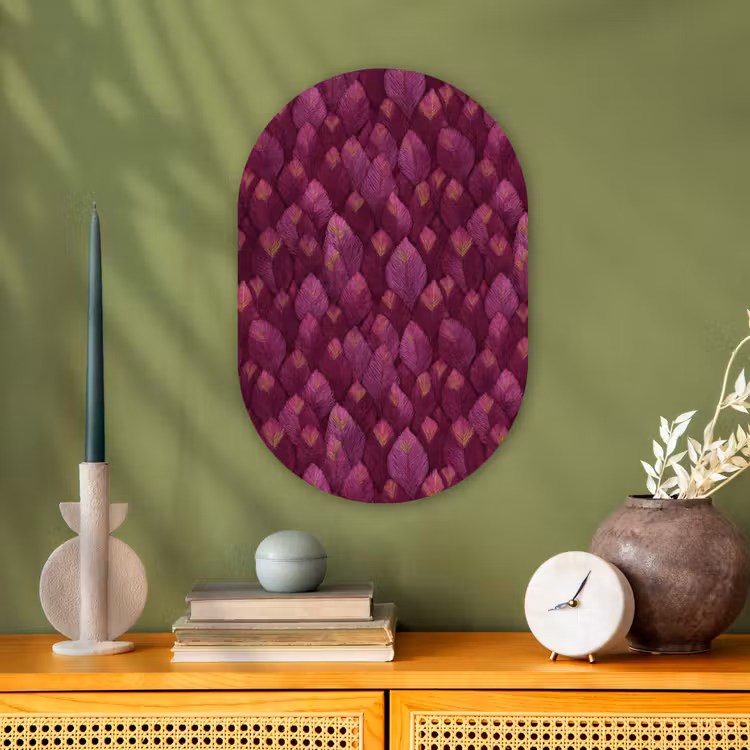 Bladeren - Patroon - Burgundy Wandcirkel Ovaal Forex klein 630 -sfeer2