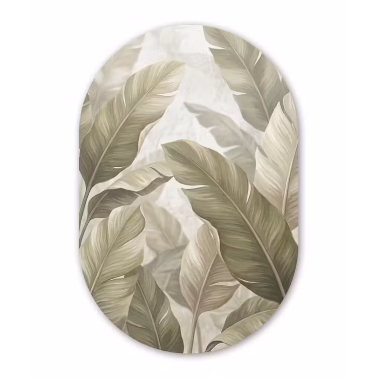 Bladeren - Tropisch - Natuur - Abstract - Beige Wandcirkel Ovaal Forex klein -3d
