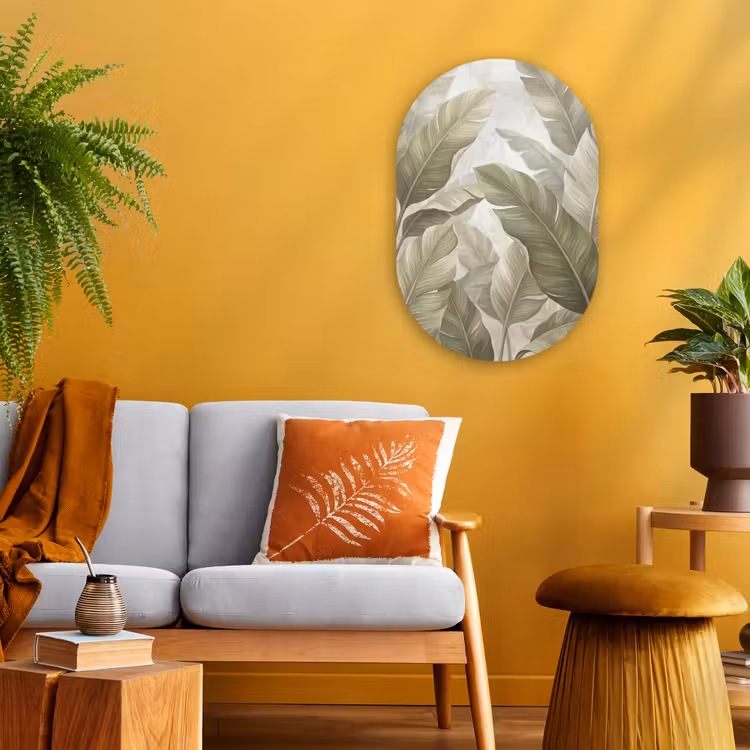 Bladeren - Tropisch - Natuur - Abstract - Beige Wandcirkel Ovaal Forex klein -sfeer4